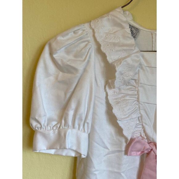 Vintage Lemaj Le Maj Dress Girls Size 8 Short Sleeve Withe Pink Bow USA - Picture 3 of 6